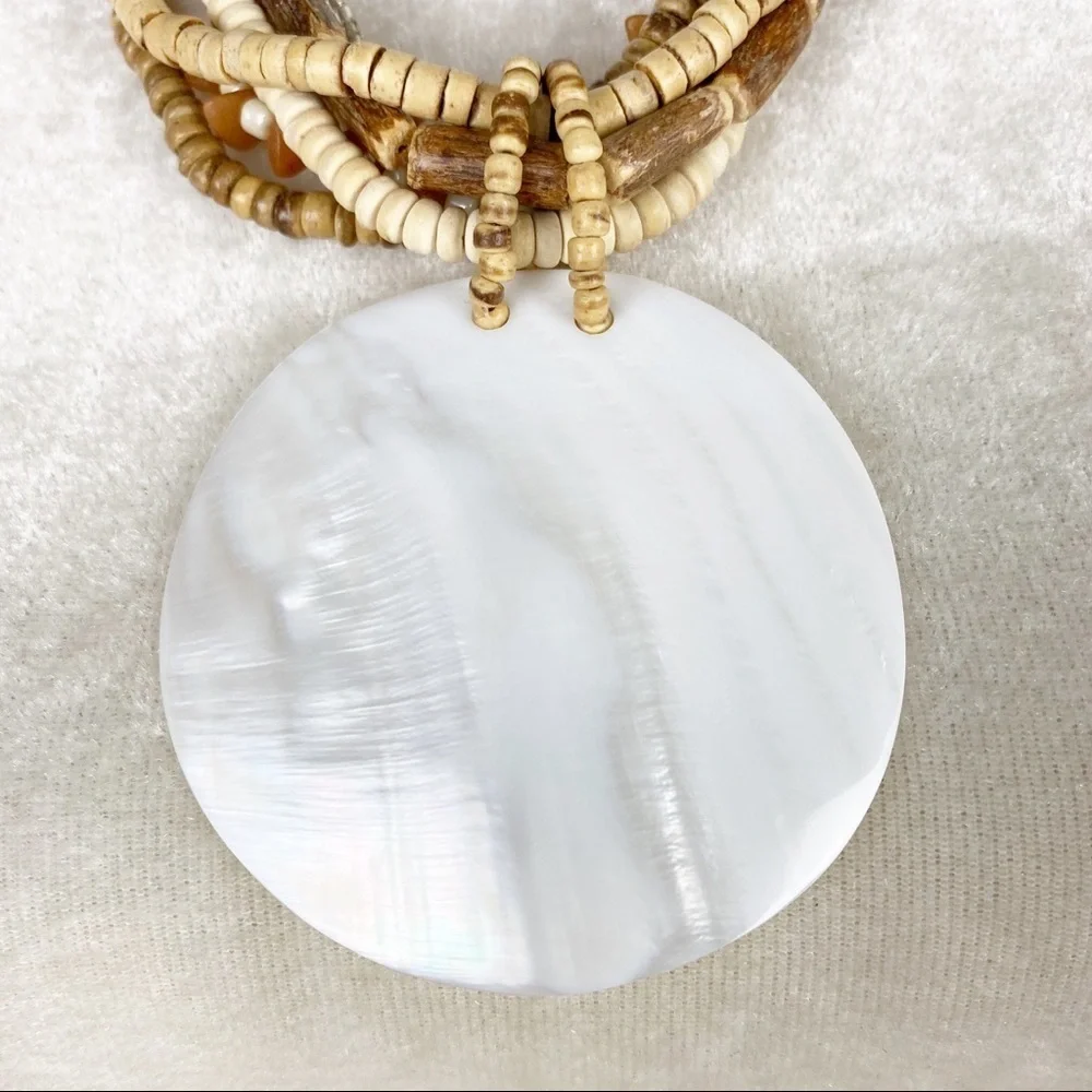 Bohemian Boho Wooden Shell Statement Necklace